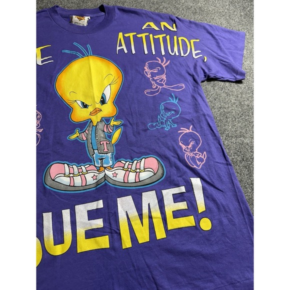 VTG Tweety Bird Shirt Adult L Looney Tunes So, I Have An Attitude, Sue Me! AOP